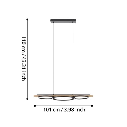 Eglo - Диммируемая светодиодная подвесная люстра на тросе 2xLED/12,5W/230V+LED/15,5W 3000K бежевый/черный