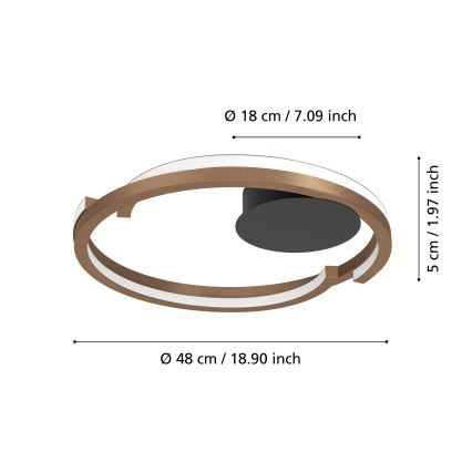 Eglo - Регулируемый светодиодный потолочный светильник 2xLED/20W/230V 2700–6500K, диам. 48 см, бронза + пульт дистанционного управления