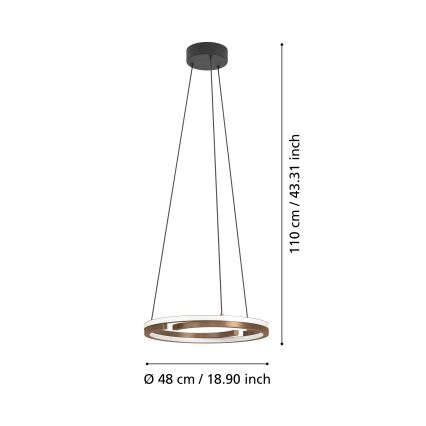Eglo - LED-люстра з регулюванням яскравості на тросі 2xLED/20W/230V 2700-6500K діам. 48 см бронзова + пульт дистанційного керування