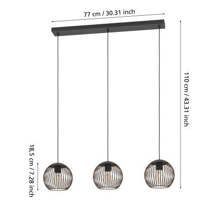 Eglo - Подвесная люстра на тросе 3xE27/60W/230V черная