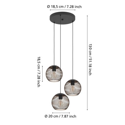 Eglo - Люстра на тросі 3xE27/60W/230V чорна