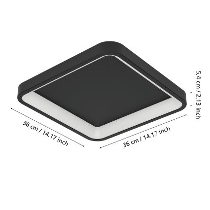 Eglo - LED RGBW диммируемый потолочный светильник LED/20W/230V 2700-6500K 35x35 см черный