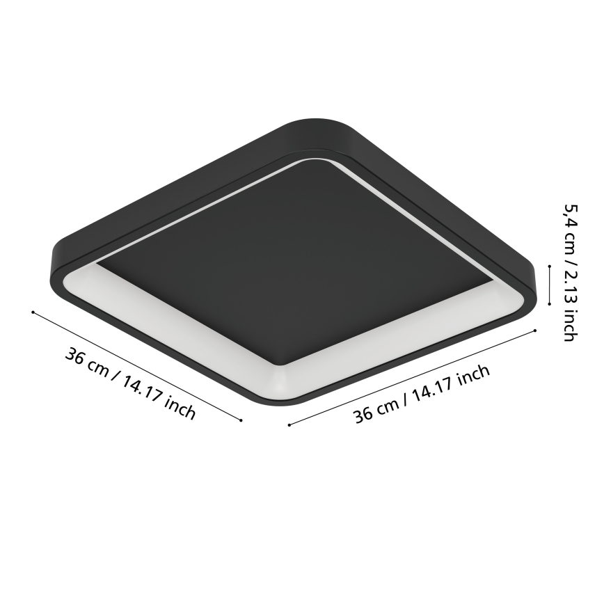 Егло - світлодіодний РГБВ затемнюваний стельовий світильник світлодіодний/20Вт/230В 2700-6500К 35×35 см чорний