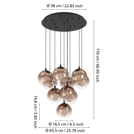 Eglo - Подвесная люстра на тросе 10xE27/60W/230V черный/бежевый/дымчатый