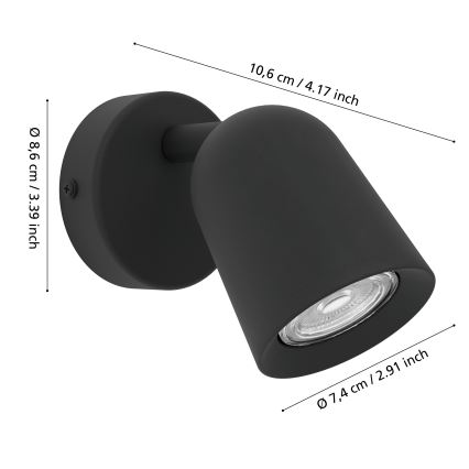 Eglo - Настінний точковий світильник 1xGU10/5W/230V чорний
