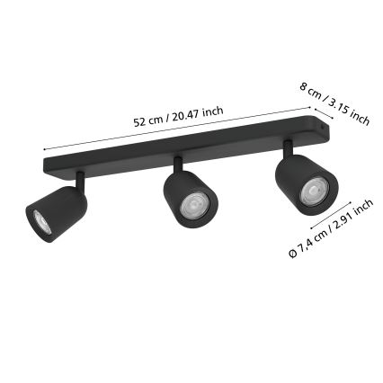 Eglo - Точковий світильник 3xGU10/10W/230V чорний