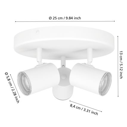 Eglo - Точечный светильник для ванной 3xGU10/5W/230V Ø 25 см IP44 белый