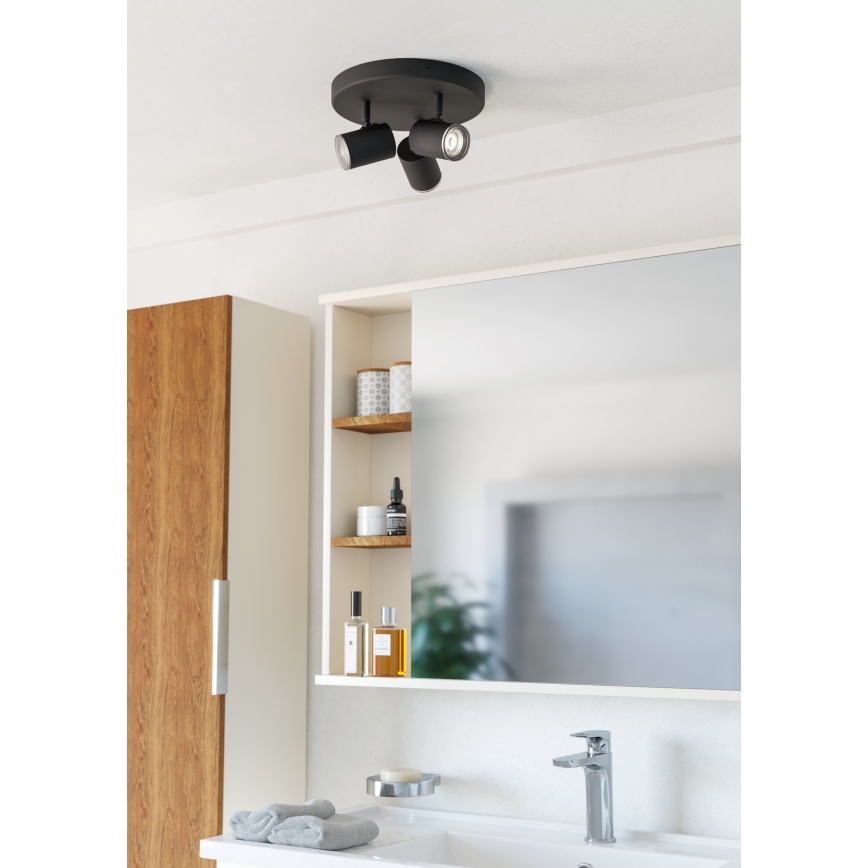 Eglo - Точечный светильник для ванной 3xGU10/5W/230V, диаметр 25 см, IP44, черный