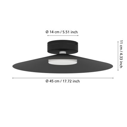 Eglo - LED RGBW димований стельовий світильник LED/15,5W/230V 2700-6500K діам. 45 см чорний