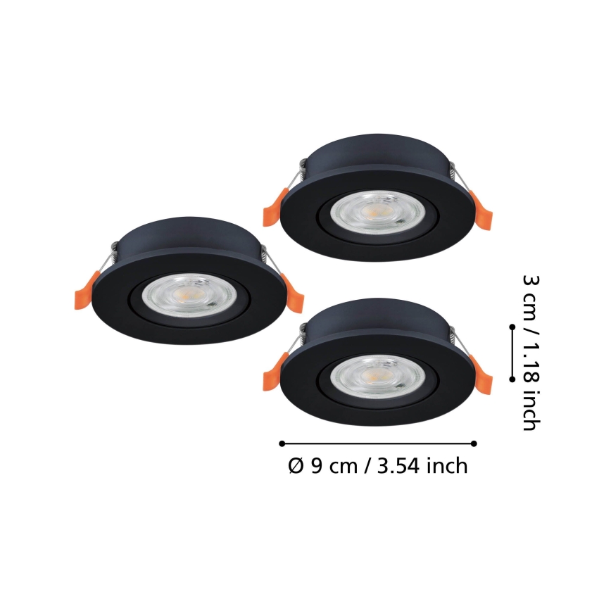 Eglo - Набор из 3 встраиваемых точечных светильников LED/4,8W/230V 2700/4000/6500K чёрный