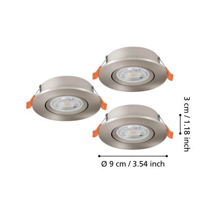 Eglo - набор из 3 встраиваемых точечных светильников LED/4,8W/230V 2700/4000/6500K матовый хром