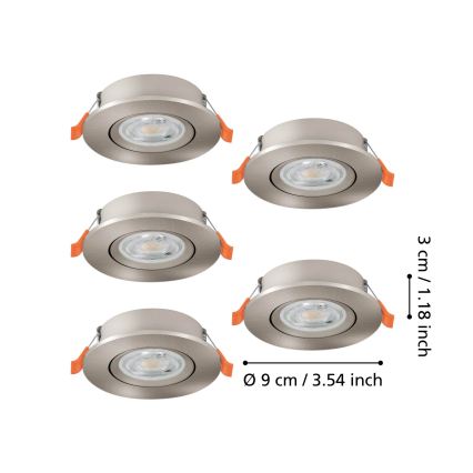 Eglo - НАБІР 5x вбудованих точкових світильників LED/4,8W/230V 2700/4000/6500K матовий хром