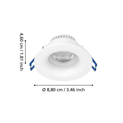 Eglo - LED вбудований стельовий світильник для ванної кімнати LED/4,9W/230V 2700/4000/6500K діам. 8,8 см IP65 білий
