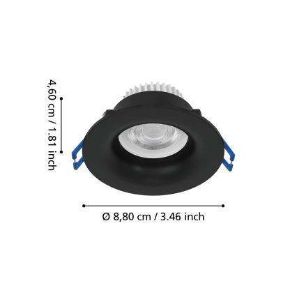 Eglo - LED вбудований світильник для ванної кімнати LED/4,9 Вт/230 В 2700/4000/6500К діам. 8,8 см IP65 чорний