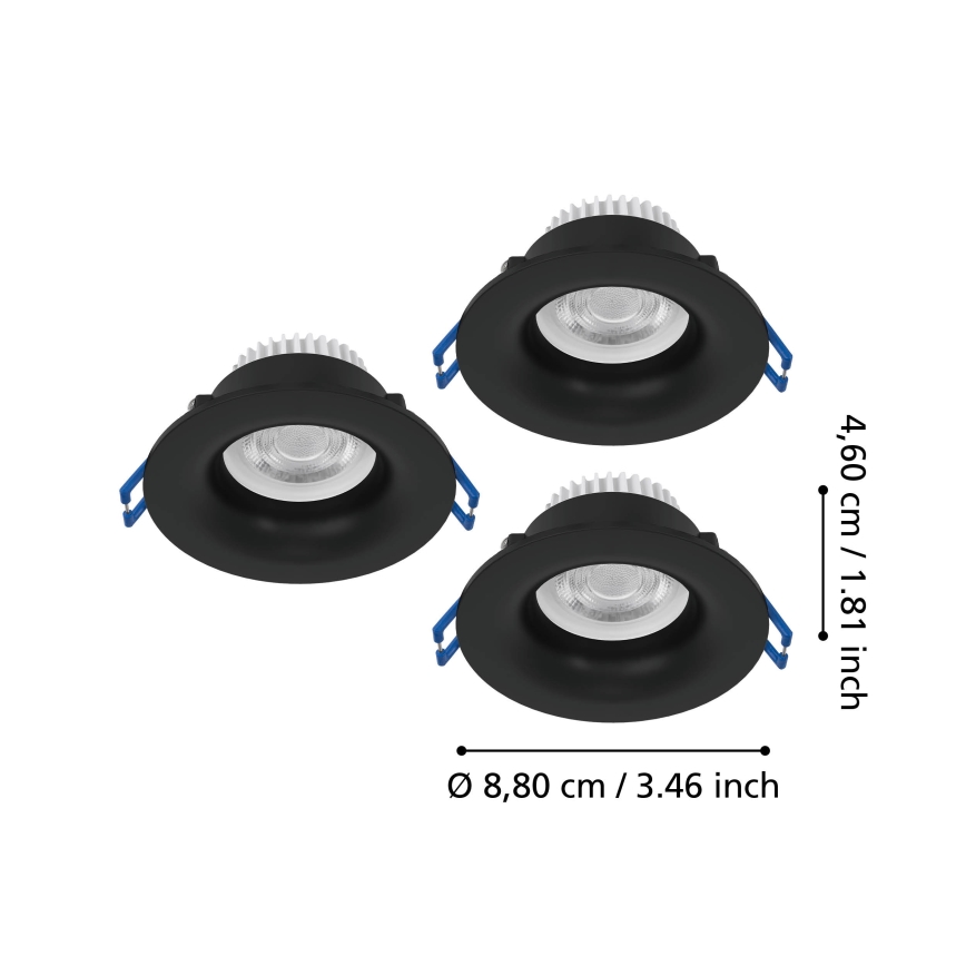Eglo - НАБІР 3x LED вбудованих стельових світильників для ванної LED/4,9W/230V 2700/4000/6500K діам. 8,8 см IP65 чорний