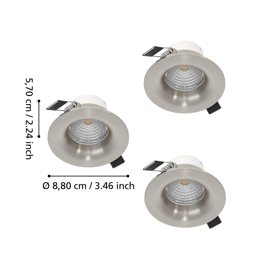 Eglo - Комплект 3 шт. вбудованих точкових світильників LED з регульованою яскравістю LED/4,8W/230V, діаметр 8,8 см, матовий хром