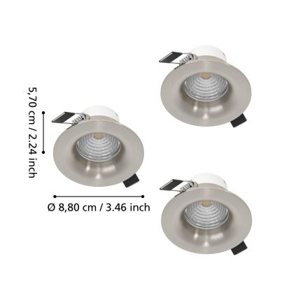 Eglo - НАБОР 3x диммируемых встраиваемых светильников LED/4,8W/230V диам. 8,8 см матовый хром