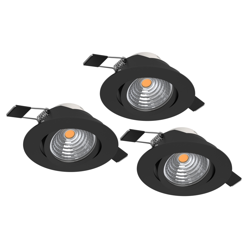 Eglo - НАБІР із 3 димованих вбудованих стельових LED-світильників, LED/6,4 Вт/230 В, діам. 8,8 см, чорний