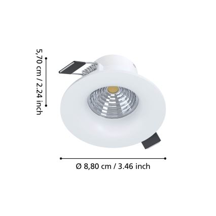 Eglo - Димований вбудований стельовий світильник LED, 6,4 Вт, 230 В, діаметр 8,8 см, білий