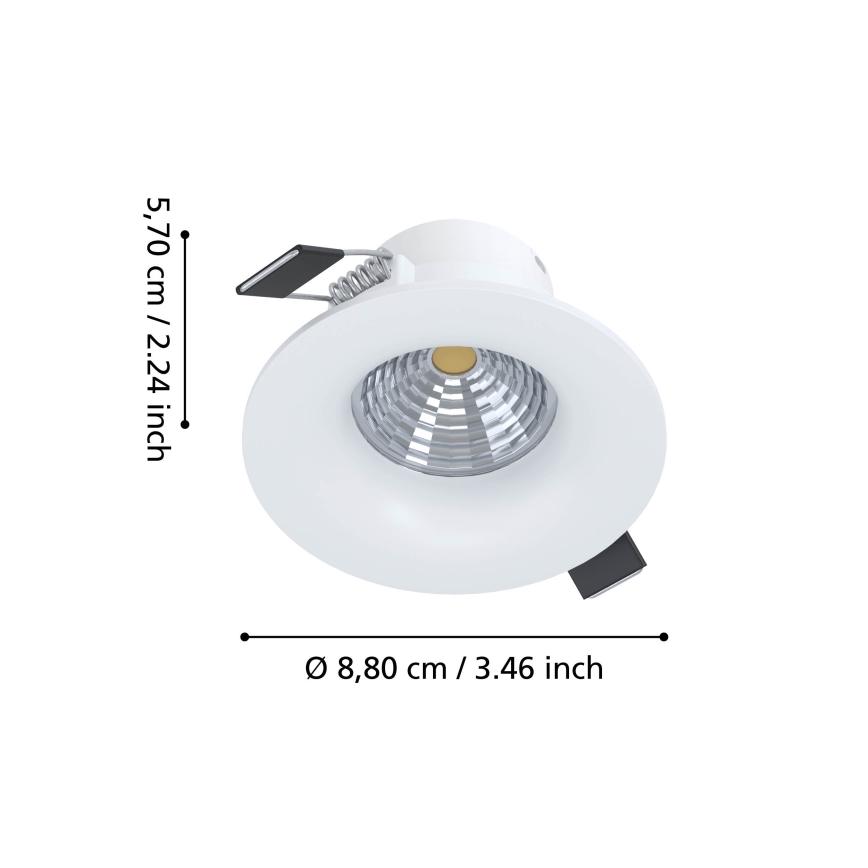 Eglo - Димований вбудований стельовий світильник LED, 6,4 Вт, 230 В, діаметр 8,8 см, білий