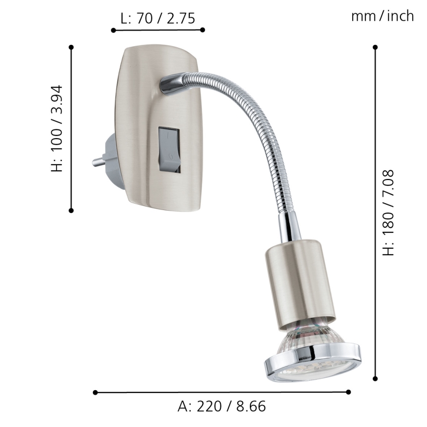 Eglo - LED світильник в розетку 1xGU10/2,8W/230V матовий хром