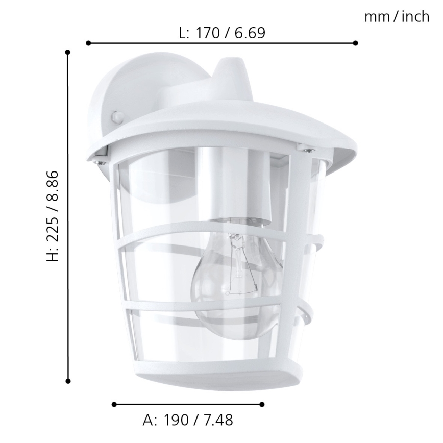 Eglo - Вуличний світлодіодний настінний світильник 1xE27/8,5W/230V IP44