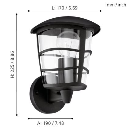 Eglo - Вуличний світлодіодний настінний світильник 1xE27/8,5W/230V IP44