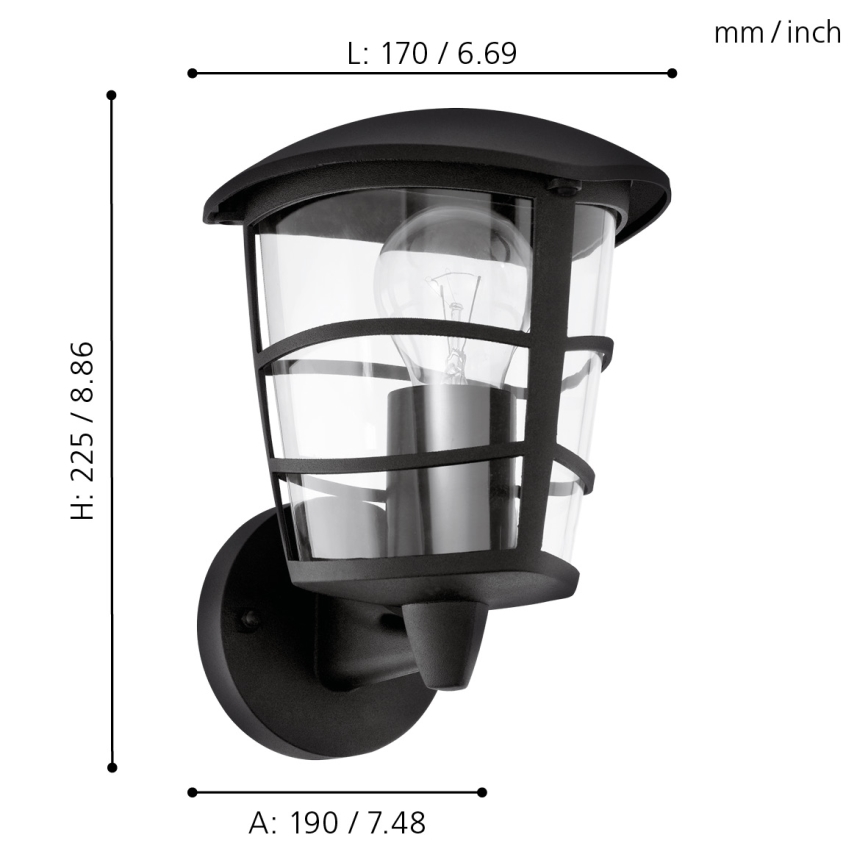 Eglo - Вуличний світлодіодний настінний світильник 1xE27/8,5W/230V IP44