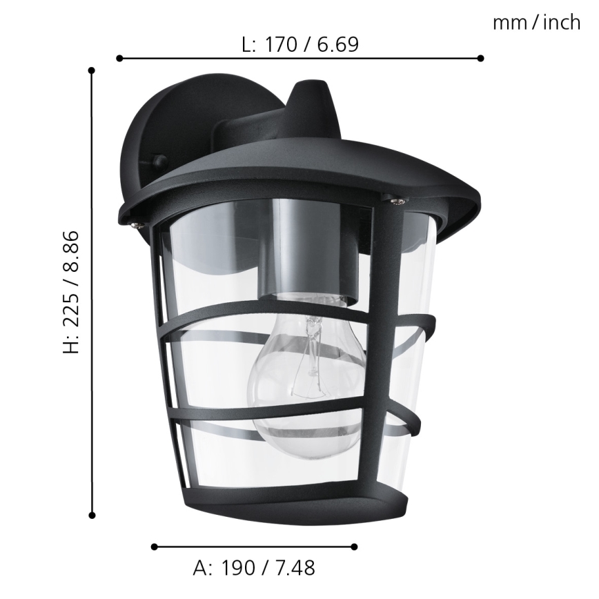 Eglo - Вуличний світлодіодний настінний світильник 1xE27/8,5W/230V IP44