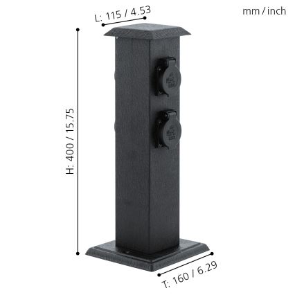 EGLO - Вуличний садовий стовпчик з розетками SCHUKO IP44