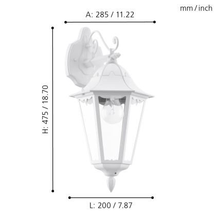 Eglo - Уличный настенный светильник 1xE27/60W/230V IP44