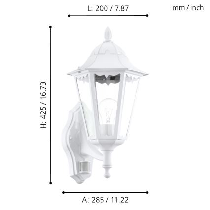 Eglo - Зовнішній настінний світильник з датчиком 1xE27/60W/230V IP44