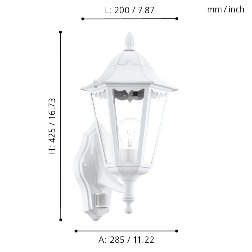 Eglo - Зовнішній настінний світильник з датчиком 1xE27/60W/230V IP44