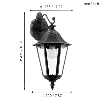 Eglo - Зовнішній настінний світильник 1xE27/60W/230V IP44