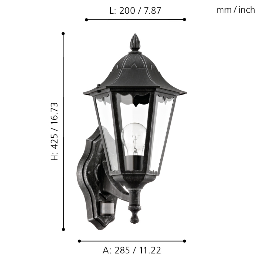 Eglo - Уличный настенный светильник с датчиком 1xE27/60W/230V IP44