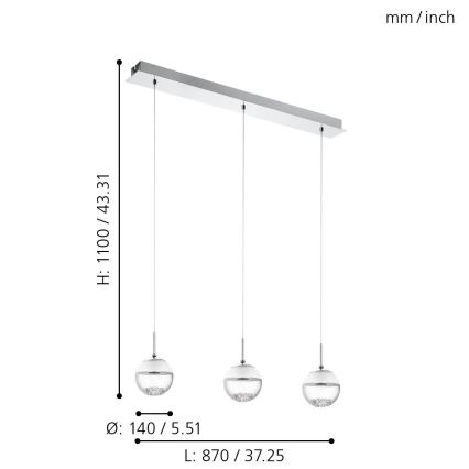 Eglo 93784 - Светодиодный подвесной светильник MONTEFIO 1 3xLED/5W/230V
