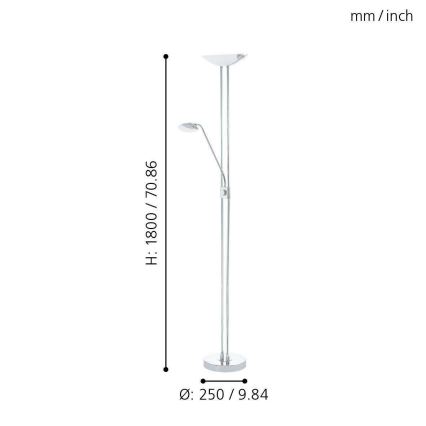 Eglo - LED Торшер з регулюванням яскравості LED/20W + LED/2,5W глянцевий хром