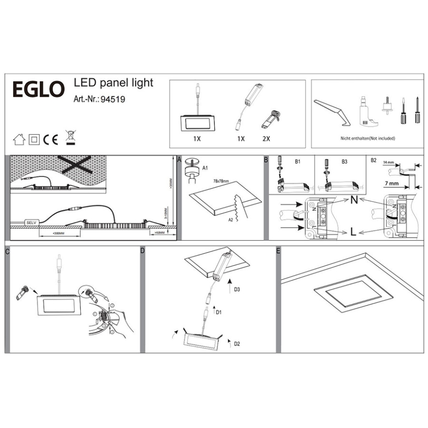 Eglo 94519 - Світлодіодний вбудований стельовий світильник FUEVA 1 LED/2,7W/230V 8,5x8,5 см