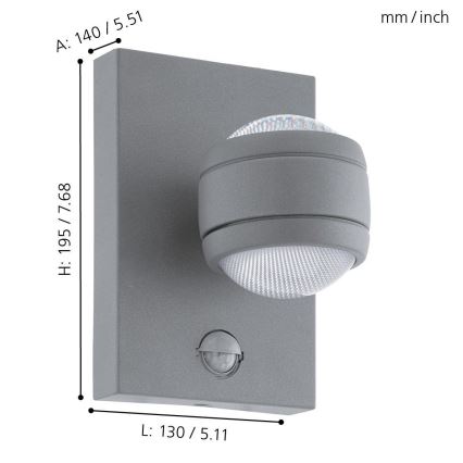 Eglo 96019 - LED уличный настенный светильник с датчиком SESIMBA 1 2xLED/3,7W IP44