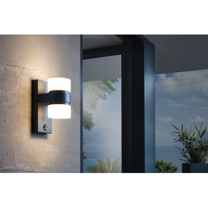 Eglo - Вуличний світлодіодний настінний світильник з датчиком 2xLED/6W IP44