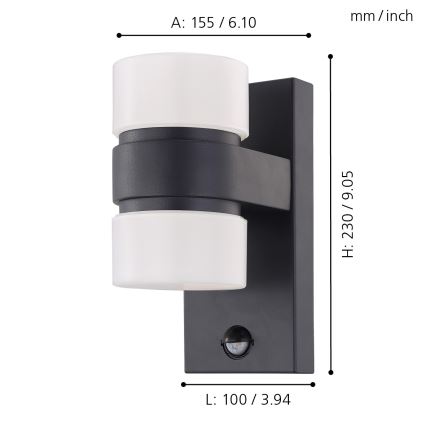 Eglo - Вуличний світлодіодний настінний світильник з датчиком 2xLED/6W IP44
