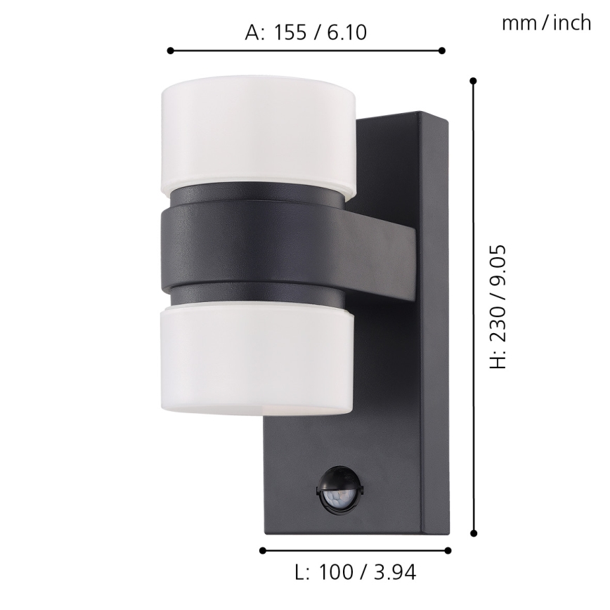 Eglo - Вуличний світлодіодний настінний світильник з датчиком 2xLED/6W IP44