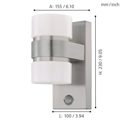 Eglo - Уличный светодиодный настенный светильник с датчиком 2xLED/6W IP44