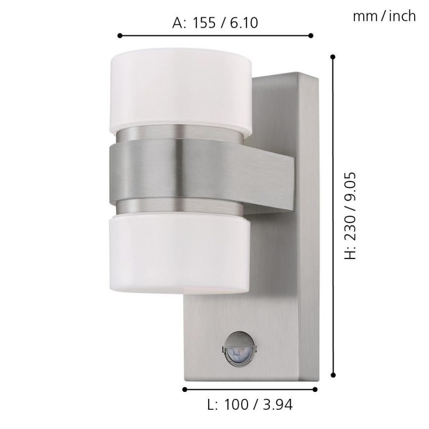 Eglo - Уличный светодиодный настенный светильник с датчиком 2xLED/6W IP44