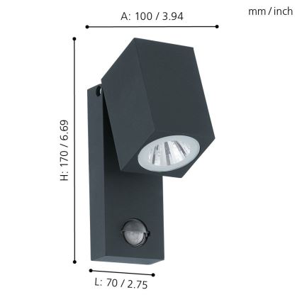 Eglo - Вуличний світлодіодний настінний світильник з датчиком LED/5W/230V IP44