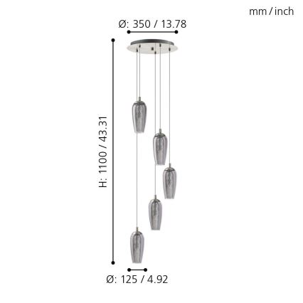 Eglo 96345 - Светодиодная подвесная люстра FARSALA 5xG9/2,5W/230V