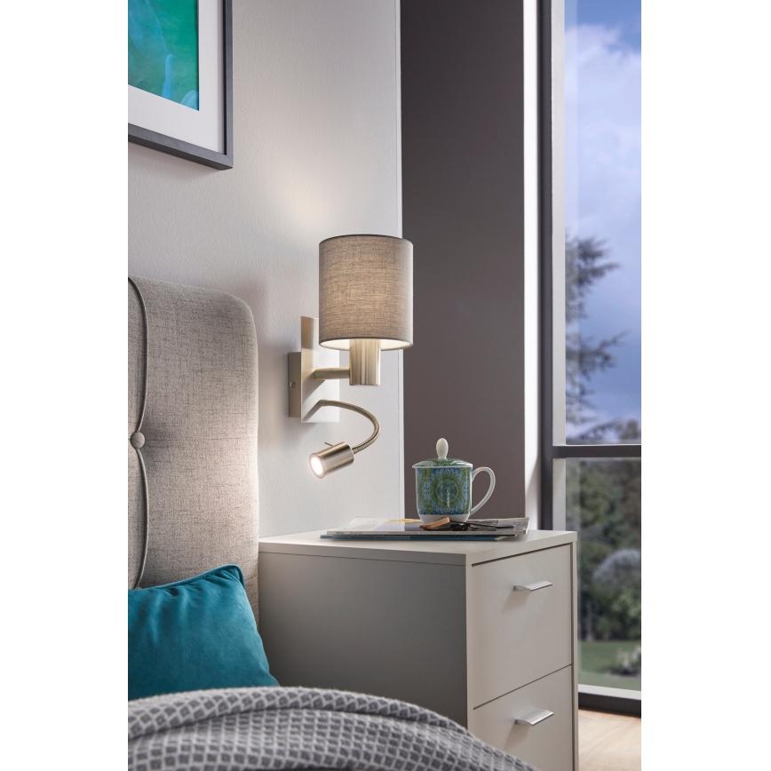 Eglo - Світлодіодний настінний світильник 1xE27/40W+LED/3,8W сірий
