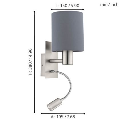 Eglo - Світлодіодний настінний світильник 1xE27/40W+LED/3,8W сірий
