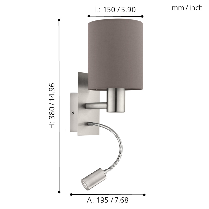 Eglo - Світлодіодний настінний світильник 1xE27/40W+LED/3,8W сірий