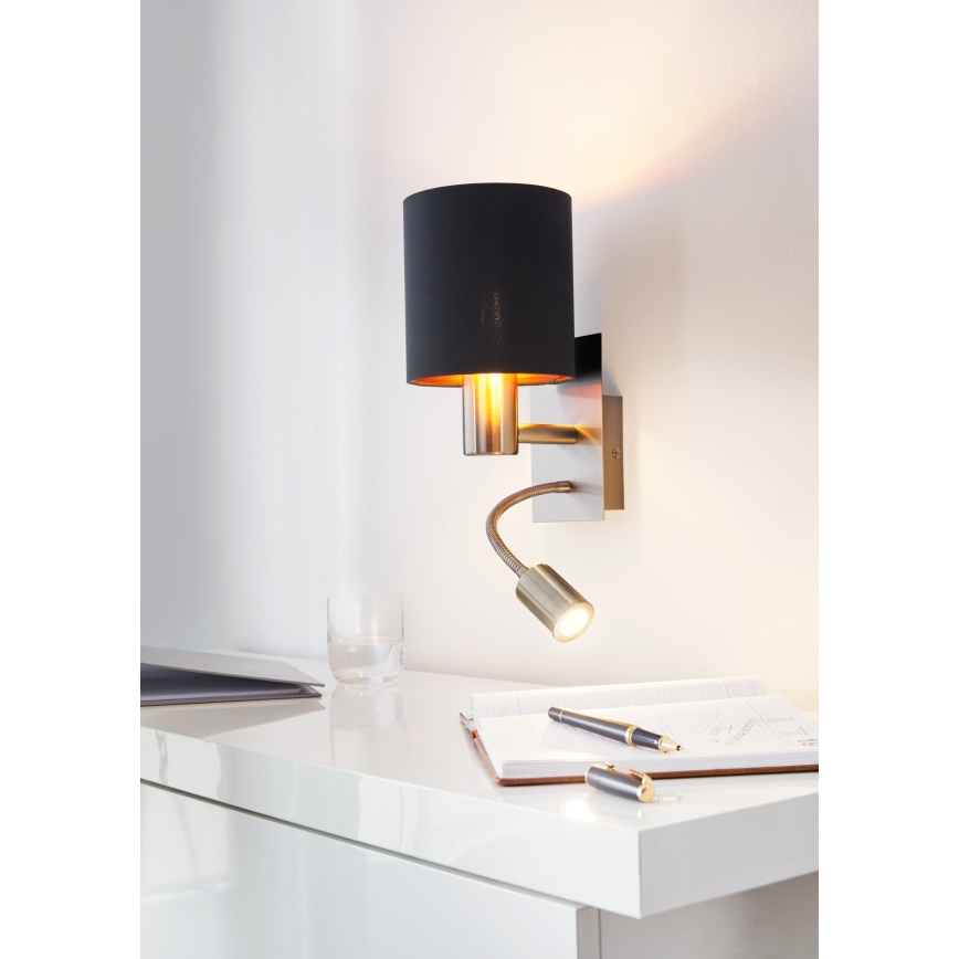 Eglo - Світлодіодний настінний світильник 1xE27/40W+LED/3,8W чорний